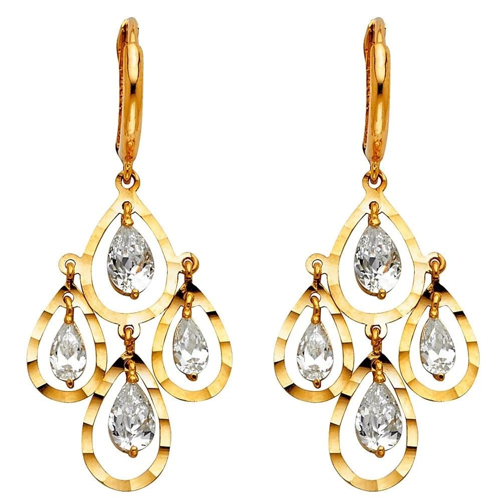 NEW 14K YELLOW GOLD DANGLE HUGGIES EARRINGS (1 of 2)