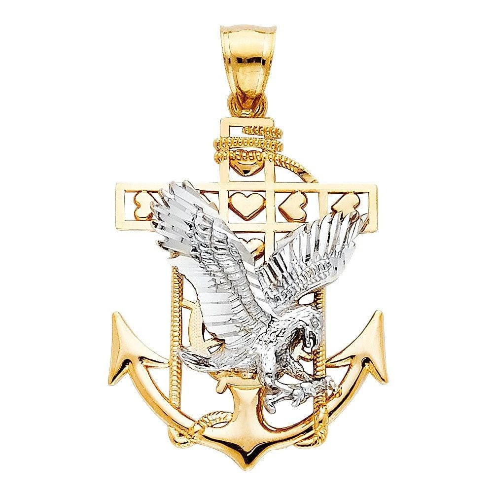 NEW 14K TWO TONE GOLD MARINER EAGLE PENDANT: NEW 14K TWO TONE GOLD MARINER EAGLE PENDANT MARINER EAGLE PENDANT NEW 14K TWO TONE GOLD Height : 30 mm Width : 25 mm Apx. WEIGHT : 4.1g