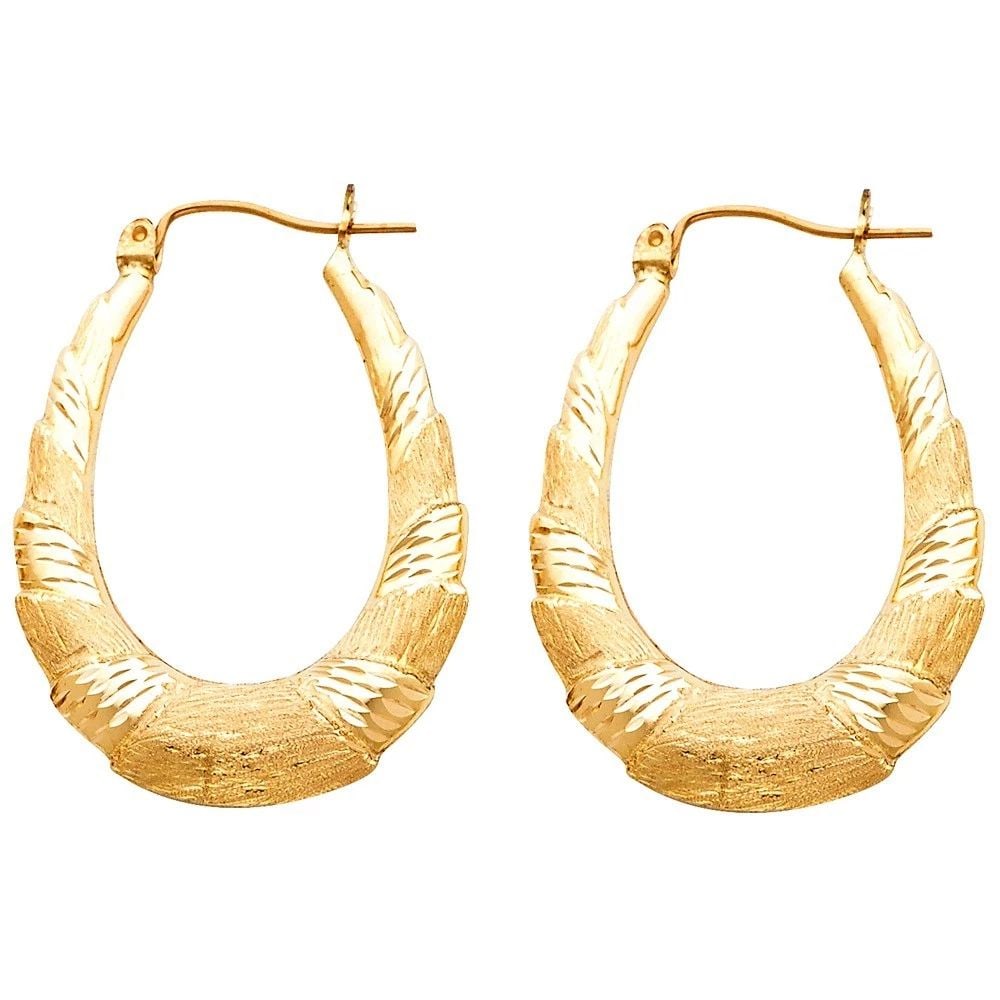 NEW 14K YELLOW GOLD FANCY HOLLOW HOOP EARRINGS (1 of 2)
