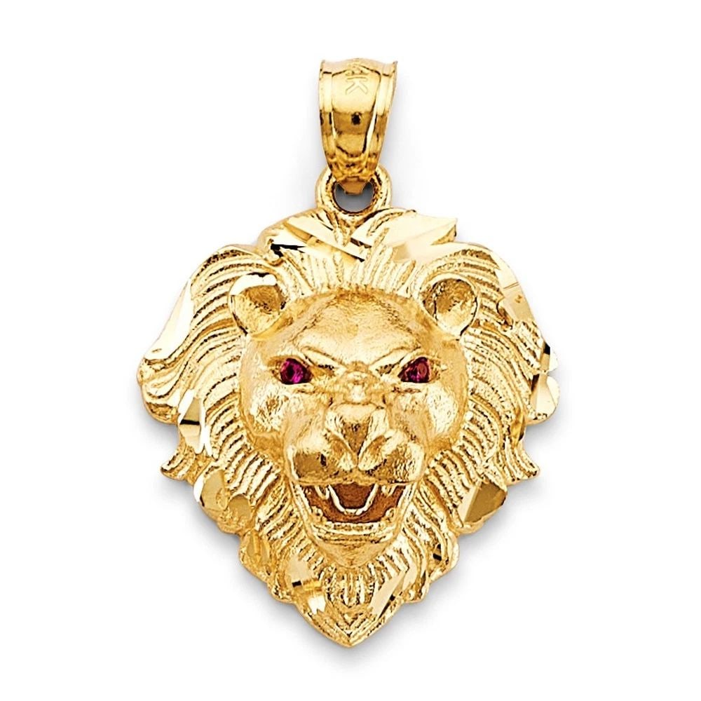 NEW 14K YELLOW GOLD LION FACE PENDANT (1 of 2)