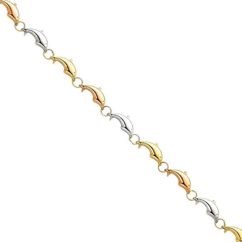 NEW 14K TRI COLOR GOLD LIGHT STAMPATO DOLPHIN BRACELET (1 of 2)