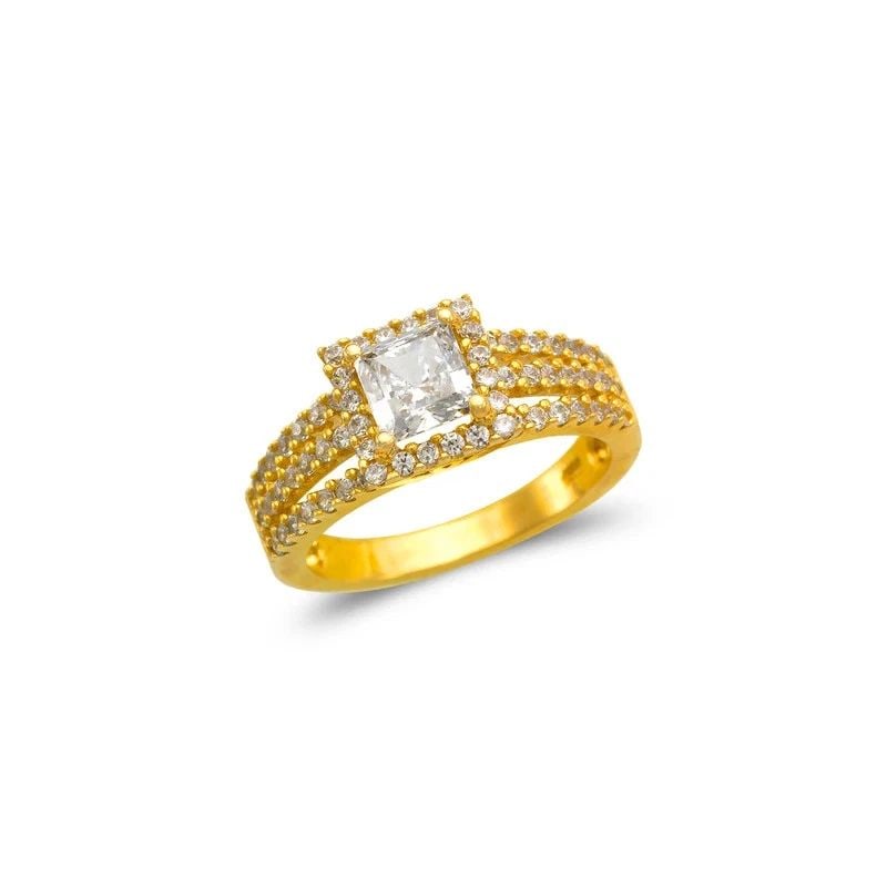 NEW 14K YELLOW GOLD LADIES FANCY PRINCESS CUT HALO SOLITAIRE RING (1 of 1)