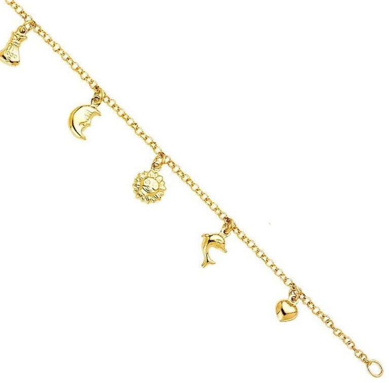 NEW 14K YELLOW GOLD HANGING CHARM BRACELET: 14K YELLOW GOLD HANGING CHARM BRACELET HANGING CHARM BRACELET NEW 14K YELLOW GOLD LENGTH - 7in Apx WEIGHT - 4.1g