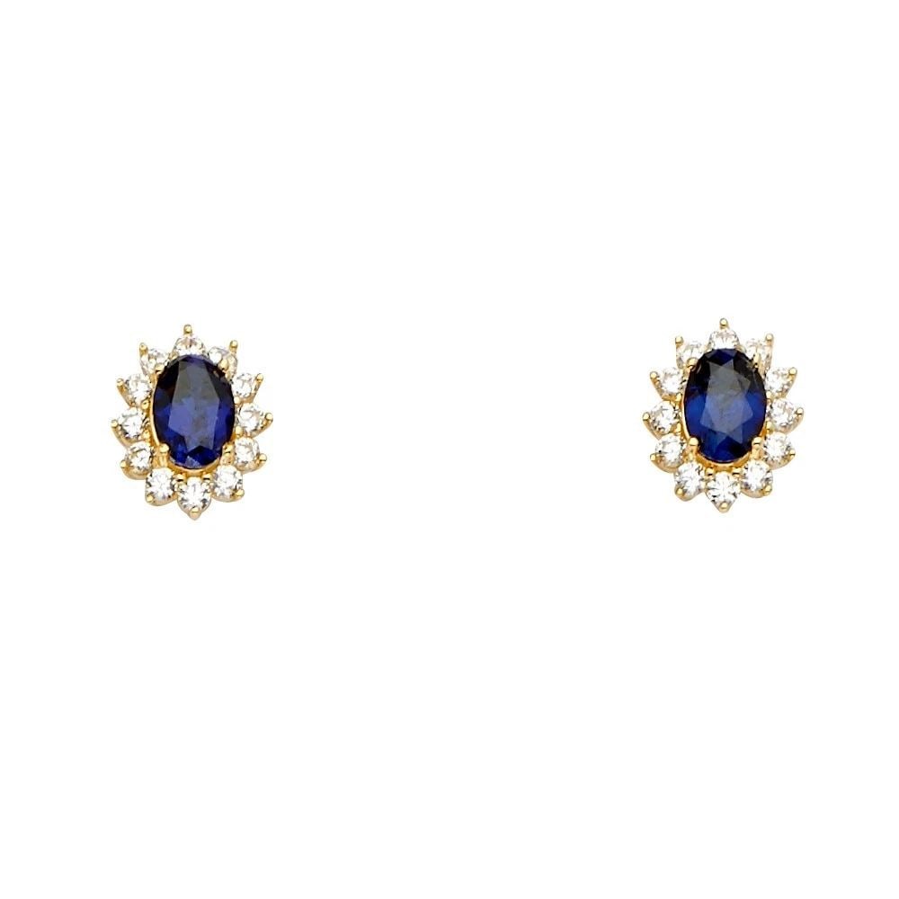 NEW 14K YELLOW GOLD BLUE EARRINGS/SET (1 of 2)