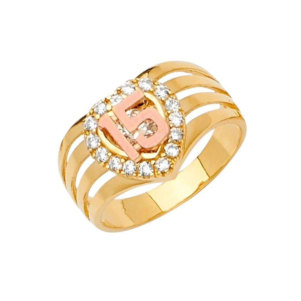 NEW 14K TWO TONE GOLD 15 YEARS RING/HALF SET - SIZE 10 (1 of 2)