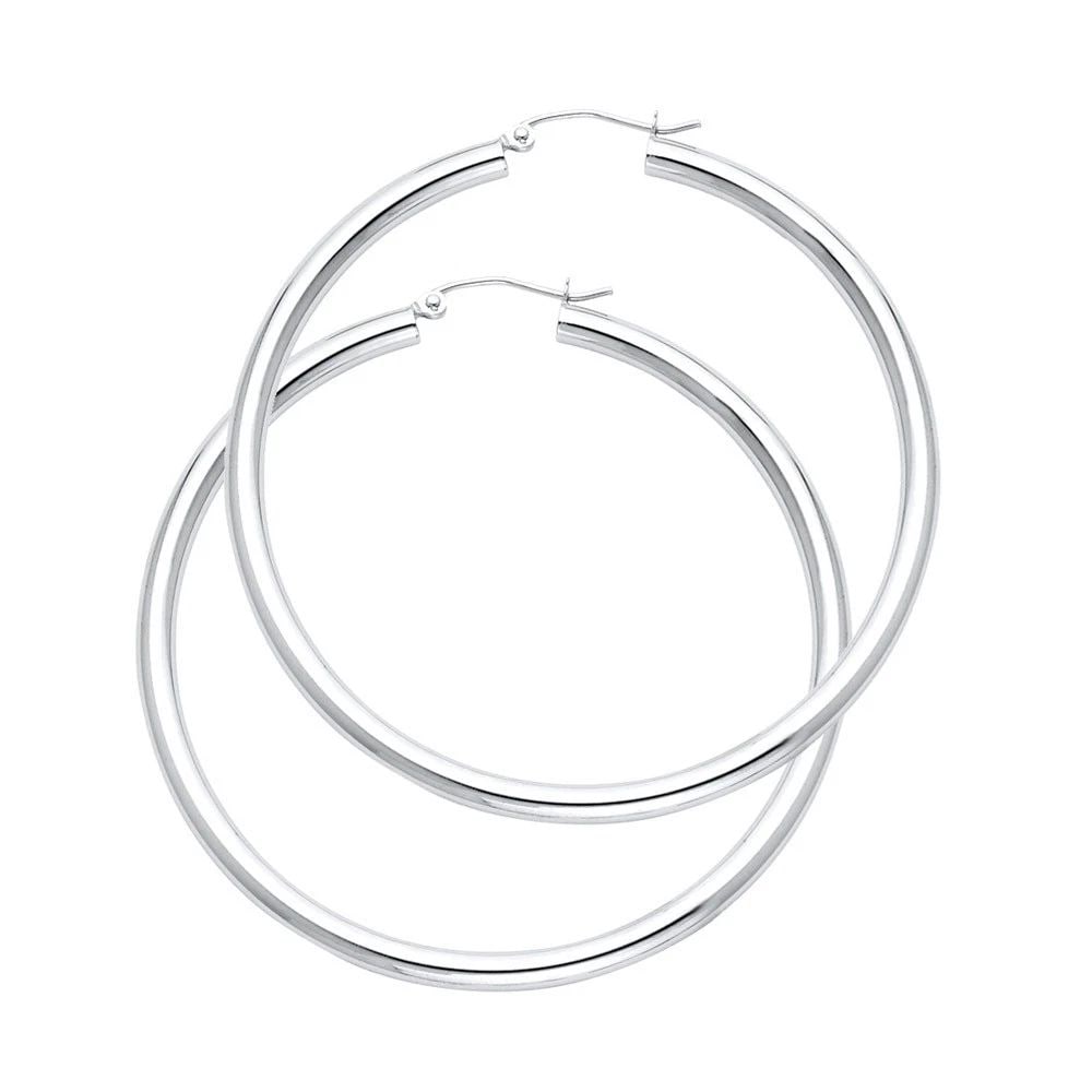 NEW 14K WHITE GOLD 3MM PLAIN HOOP EARRINGS (1 of 2)