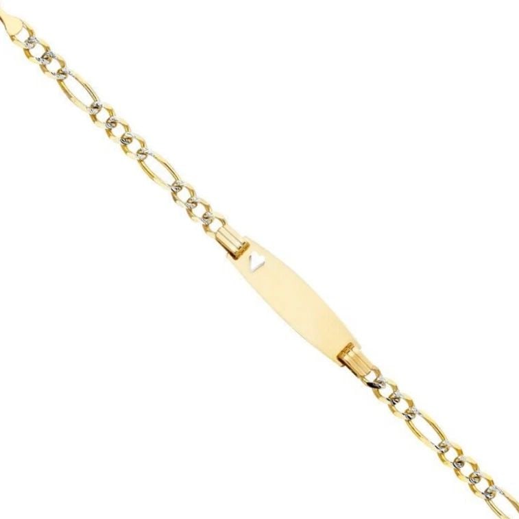 NEW 14K FIGARO 3+1 WP OVAL BABY ID BRACELET: 14K FIGARO 3+1 WP OVAL BABY ID BRACELET FIGARO 3+1 WP OVAL BABY ID BRACELET NEW 14K TWO TONE GOLD LENGTH - 6in Apx WEIGHT - 4g