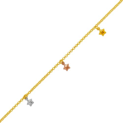 NEW 14K TRICOLOR GOLD CHARM ANKLET: NEW 14K TRICOLOR GOLD CHARM ANKLET CHARM ANKLET NEW 14K TRICOLOR GOLD LENGTH: 10" inch Apx WEIGHT: 4g