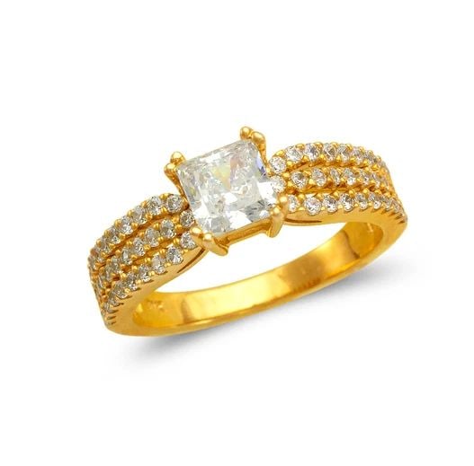 NEW 14K YELLOW GOLD LADIES FANCY PRINCESS CUT SOLITAIRE RING (1 of 2)