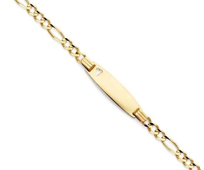 NEW 14K YELLOW GOLD FIGARO 3+1 OVAL BABY ID BRACELET: 14K YELLOW GOLD FIGARO 3+1 OVAL BABY ID BRACELET FIGARO 3+1 OVAL BABY ID BRACELET NEW 14K YELLOW GOLD LENGTH - 6in Apx WEIGHT - 4g