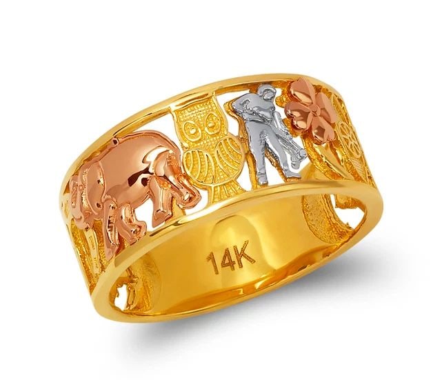 NEW 14K TRICOLOR GOLD LADIES GOODLUCK FILIGREE RING: NEW 14K TRICOLOR GOLD LADIES GOODLUCK FILIGREE RING LADIES GOODLUCK FILIGREE RING NEW 14K TRICOLOR GOLD SIZE Apx: 9mm Apx. WEIGHT: 4.0g