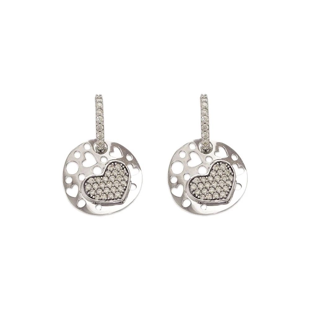 NEW 14K WHITE GOLD FANCY HEART DISC HUGGIE EARRINGS (1 of 2)