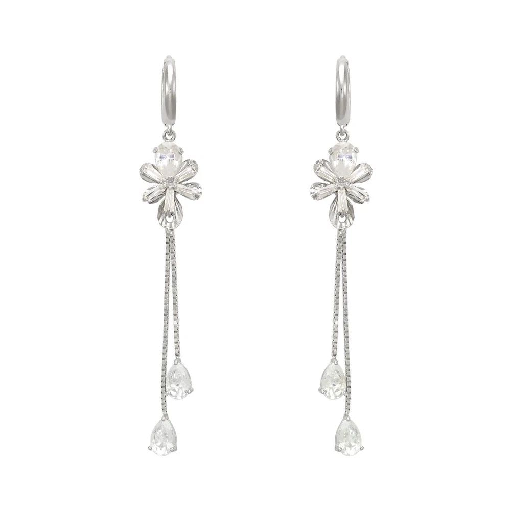 NEW 14K WHITE GOLD FANCY FLOWER DANGLING EARRINGS (1 of 2)