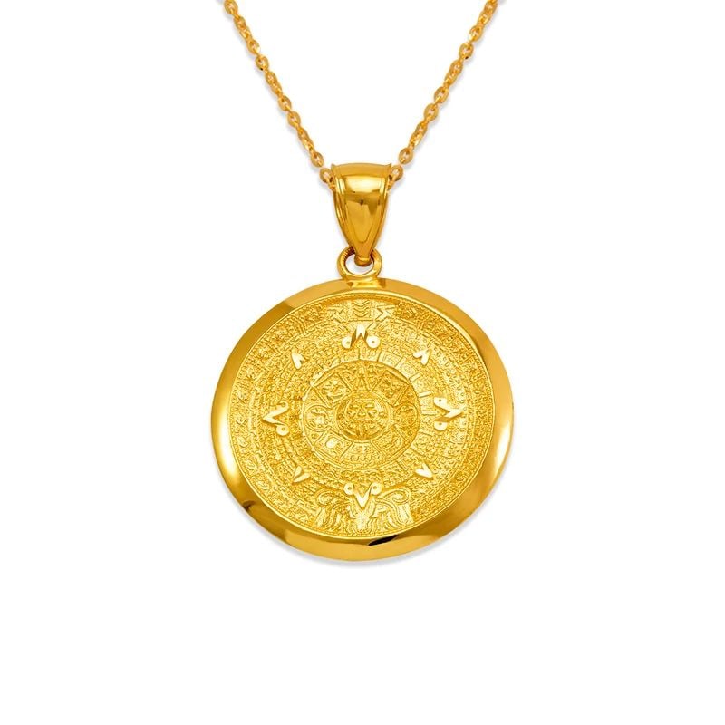 NEW 14K YELLOW GOLD HP AZTEC CALENDAR PENDANT (1 of 1)