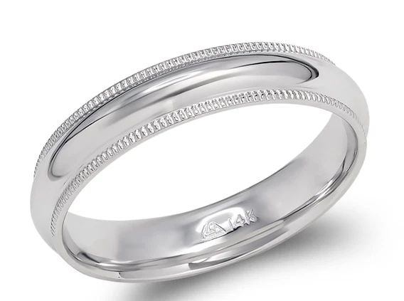 NEW 14K WHITE GOLD 4MM MILLIGRAIN WHITE WEDDING BAND (1 of 1)