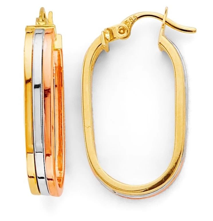 NEW 14K TRI COLOR GOLD LINE U SHAPE EARRINGS: NEW 14K TRI COLOR GOLD LINE U SHAPE EARRINGS LINE U SHAPE EARRINGS NEW 14K TRI COLOR GOLD Height : 25 mm Width : 15 mm Weight : 3g