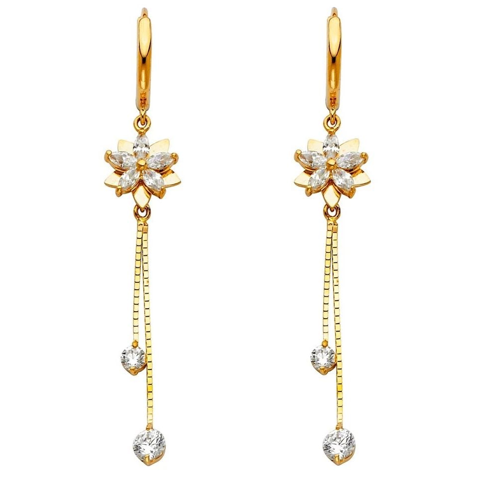NEW 14K YELLOW GOLD DANGLE HUGGIES EARRINGS (1 of 1)