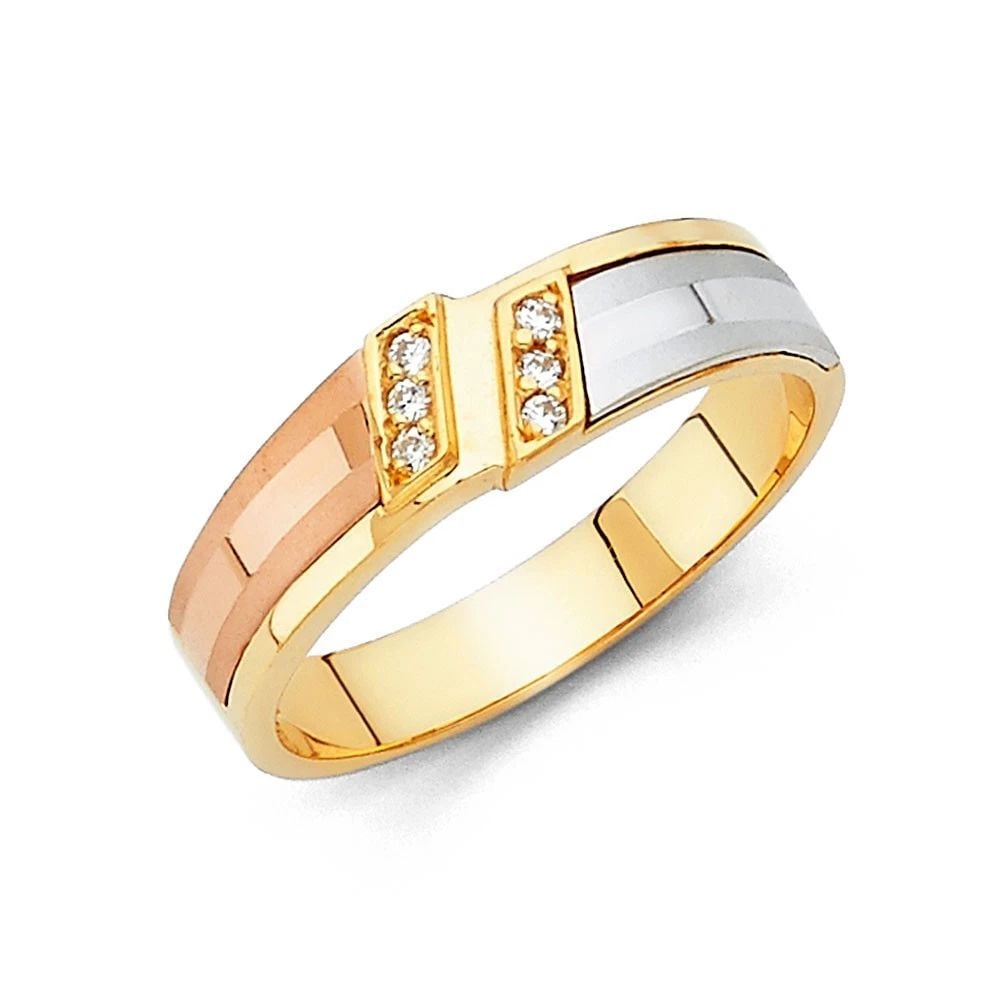 NEW 14K TRI COLOR GOLD MEN'S WEDDING BAND - SIZE 10: NEW 14K TRI COLOR GOLD MEN'S WEDDING BAND MEN'S WEDDING BAND NEW 14K TRI COLOR GOLD WIDTH: 6 mm Apx. WEIGHT: 3.98 g