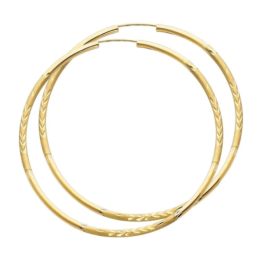 NEW 14K YELLOW GOLD 2MM BUDDED DC ENDLESS HOOP EARRINGS (60MM) (1 of 2)