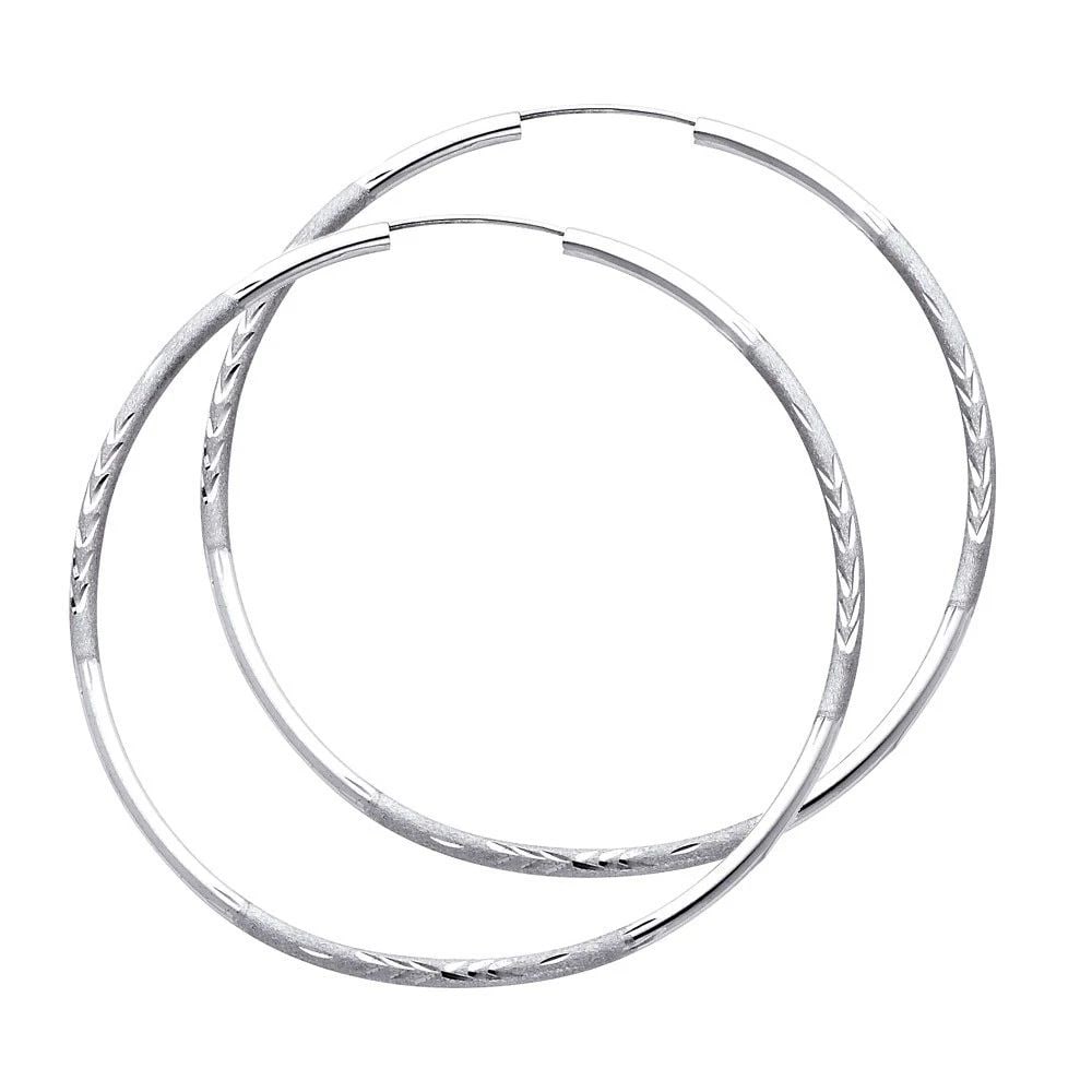 NEW 14K WHITE GOLD 2MM BUDDED DC ENDLESS HOOP EARRINGS (60MM) (1 of 2)