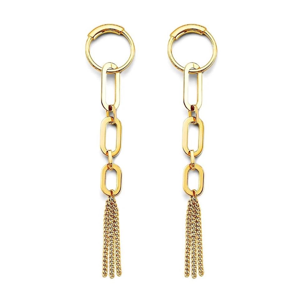 NEW 14K YELLOW GOLD PAPERCLIP HANGING EARRINGS (1 of 1)