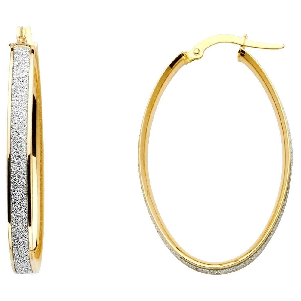 NEW 14K YELLOW GOLD SPARK OVAL HOOP EARRINGS (35MM) (1 of 2)