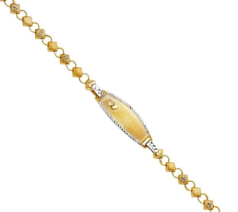 NEW 14K TWO TONE GOLD STAMPATO OVAL BABY HEART ID BRACELET (1 of 2)