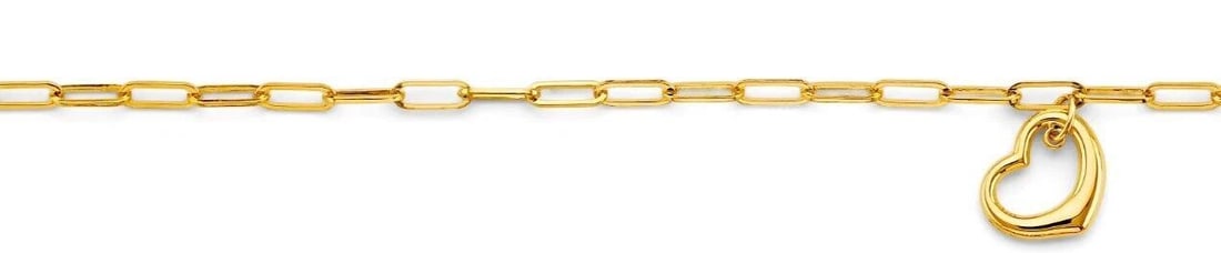 NEW 14K YELLOW GOLD DANGLING HEART PAPERCLIP BRACELET (1 of 2)
