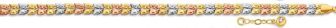 NEW 14K TRI COLOR GOLD FANCY BRACELET: NEW 14K TRI COLOR GOLD FANCY BRACELET FANCY BRACELET NEW 14K TRI COLOR GOLD LENGTH - 7+1in Apx WEIGHT - 3.9g