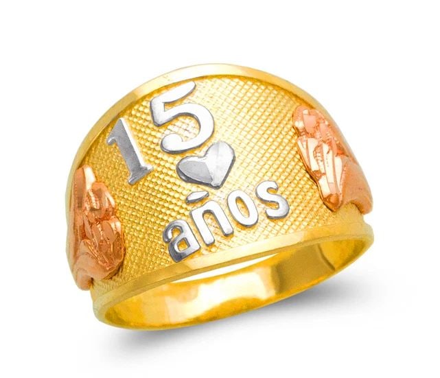 NEW 14K TRICOLOR GOLD LADIES 15 ANOS FILIGREE RING: NEW 14K TRICOLOR GOLD LADIES 15 ANOS FILIGREE RING LADIES 15 ANOS FILIGREE RING NEW 14K TRICOLOR GOLD SIZE Apx: 15mm Apx. WEIGHT: 3.9g