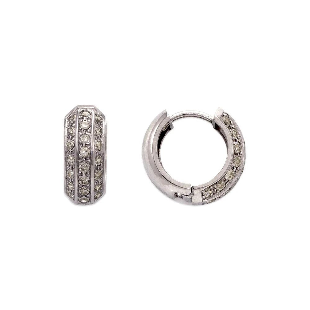 NEW 14K WHITE GOLD 14MM FANCY HUGGIE EARRINGS: NEW 14K WHITE GOLD 14MM FANCY HUGGIE EARRINGS 14MM FANCY HUGGIE EARRINGS NEW 14K WHITE GOLD Width: Approx. 6x14mm Apx WEIGHT: 3.9g