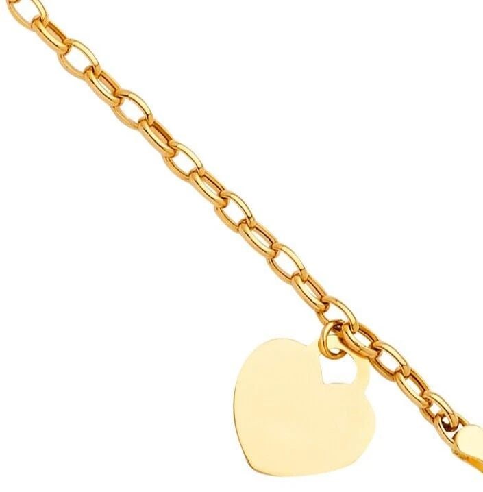 NEW 14K YELLOW GOLD HEART PENDANT HOLLOW BRACELET: NEW 14K YELLOW GOLD HEART PENDANT HOLLOW BRACELET HEART PENDANT HOLLOW BRACELET NEW 14K YELLOW GOLD LENGTH - 7.5in Apx WEIGHT - 3.8g
