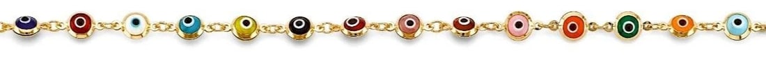 NEW 14K YELLOW GOLD MULTI COLOR EVIL EYE BRACELET: NEW 14K YELLOW GOLD MULTI COLOR EVIL EYE BRACELET MULTI COLOR EVIL EYE BRACELET NEW 14K YELLOW GOLD LENGTH - 7.25in Apx WEIGHT - 3.8g