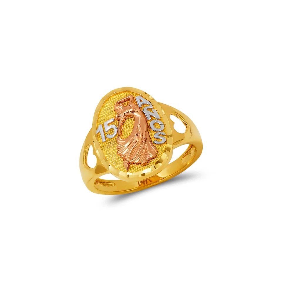 NEW 14K TRICOLOR GOLD LADIES 15 ANOS DANCING LADY FILIGREE RING (1 of 1)