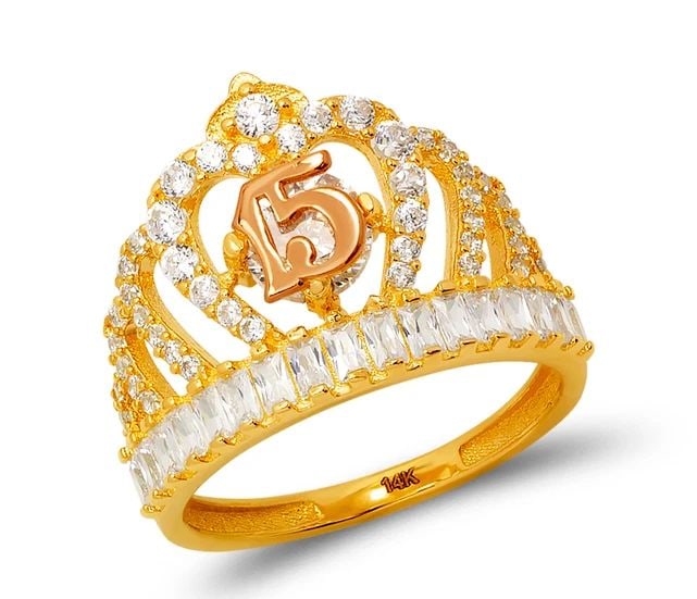 NEW 14K TWO TONE GOLD LADIES 15 ANOS TIARA RING (1 of 2)