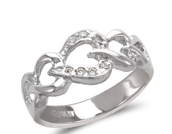 NEW 14K WHITE GOLD LADIES FASHION WHITE HEART RING (1 of 2)