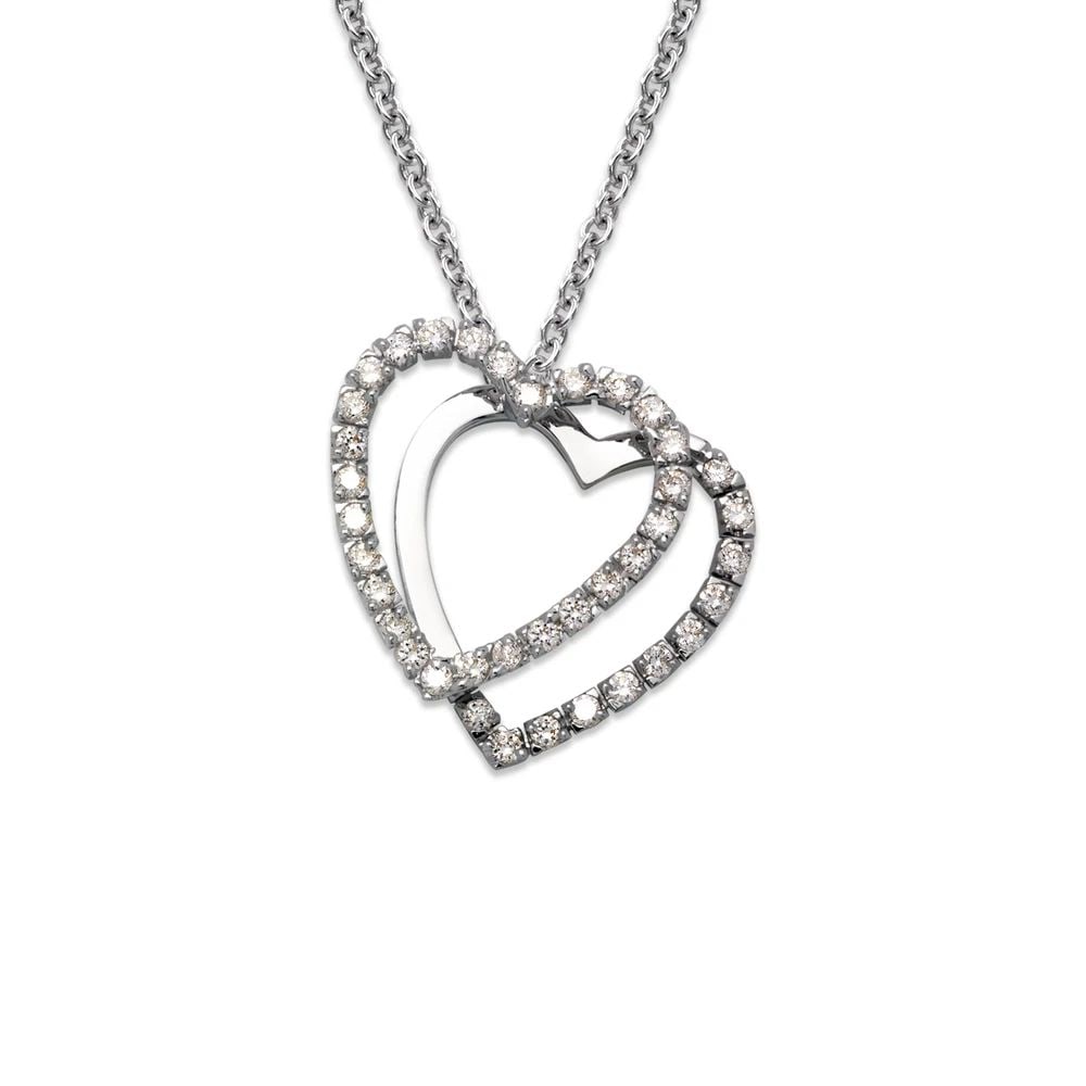 NEW 14K WHITE GOLD TWO HEARTS PENDANT: NEW 14K WHITE GOLD TWO HEARTS PENDANT TWO HEARTS PENDANT NEW 14K WHITE GOLD Apx. WIDTH: 21x20mm Apx WEIGHT: 3.8g