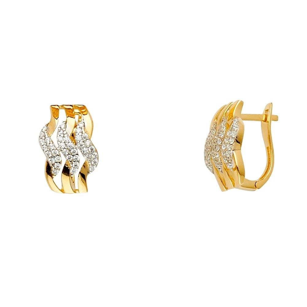 NEW 14K TWO TONE GOLD FANCY EARRINGS: NEW 14K TWO TONE GOLD FANCY EARRINGS FANCY EARRINGS NEW 14K TWO TONE GOLD Height : 16 mm Width : 7 mm Weight : 2.9g