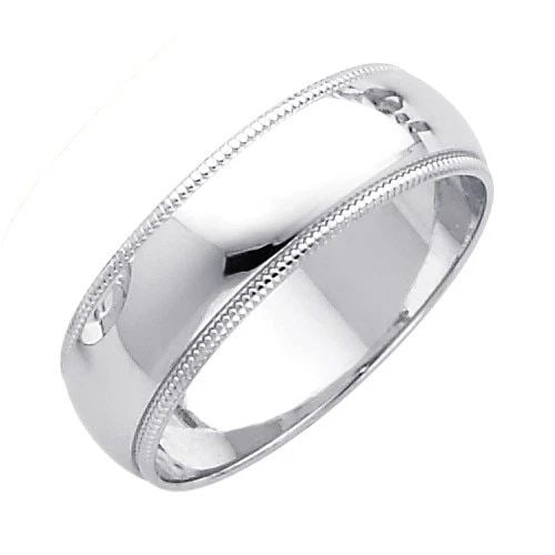 NEW 14K WHITE GOLD 6MM MILGRAIN WEDDING BAND - SIZE 10: NEW 14K WHITE GOLD 6MM MILGRAIN WEDDING BAND 6MM MILGRAIN WEDDING BAND NEW 14K WHITE GOLD WIDTH: 6 mm Apx. WEIGHT: 3.78 g