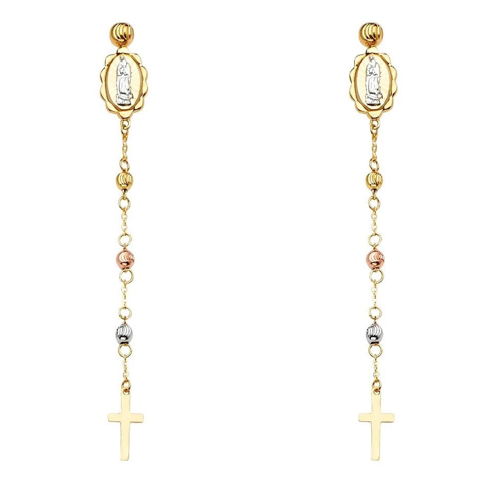 NEW 14K TRI COLOR GOLD HANGING EARRINGS: NEW 14K TRI COLOR GOLD HANGING EARRINGS HANGING EARRINGS NEW 14K TRI COLOR GOLD HEIGHT - 60 mm WIDTH - 5 mm Apx WEIGHT - 2.8 g