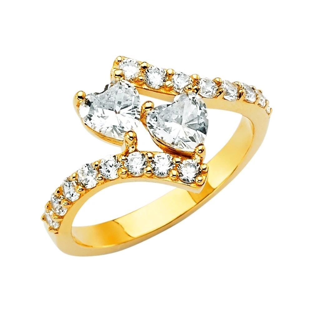 NEW 14K YELLOW GOLD DOUBLE HEART RING - SIZE 10 (1 of 1)