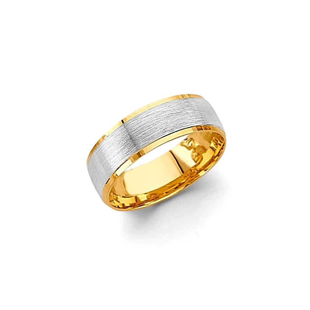 NEW 14K TWO TONE GOLD 6MM SAND POLISH WEDDING BAND - SIZE 7 (1 of 2)