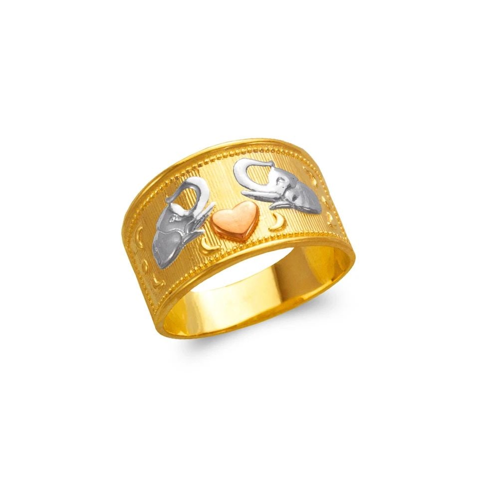 NEW 14K TRICOLOR GOLD LADIES HEART AND ELEPHANTS FILIGREE RING (1 of 1)