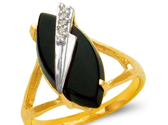 NEW 14K TWO TONE GOLD LADIES ONYX RING (1 of 1)