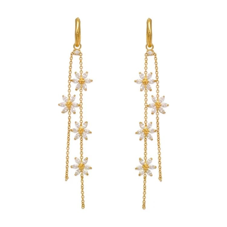 NEW 14K YELLOW GOLD FANCY FLOWER DANGLING EARRINGS: NEW 14K YELLOW GOLD FANCY FLOWER DANGLING EARRINGS FANCY FLOWER DANGLING EARRINGS NEW 14K YELLOW GOLD Width: Approx. 12x75mm Apx WEIGHT: 3.7g