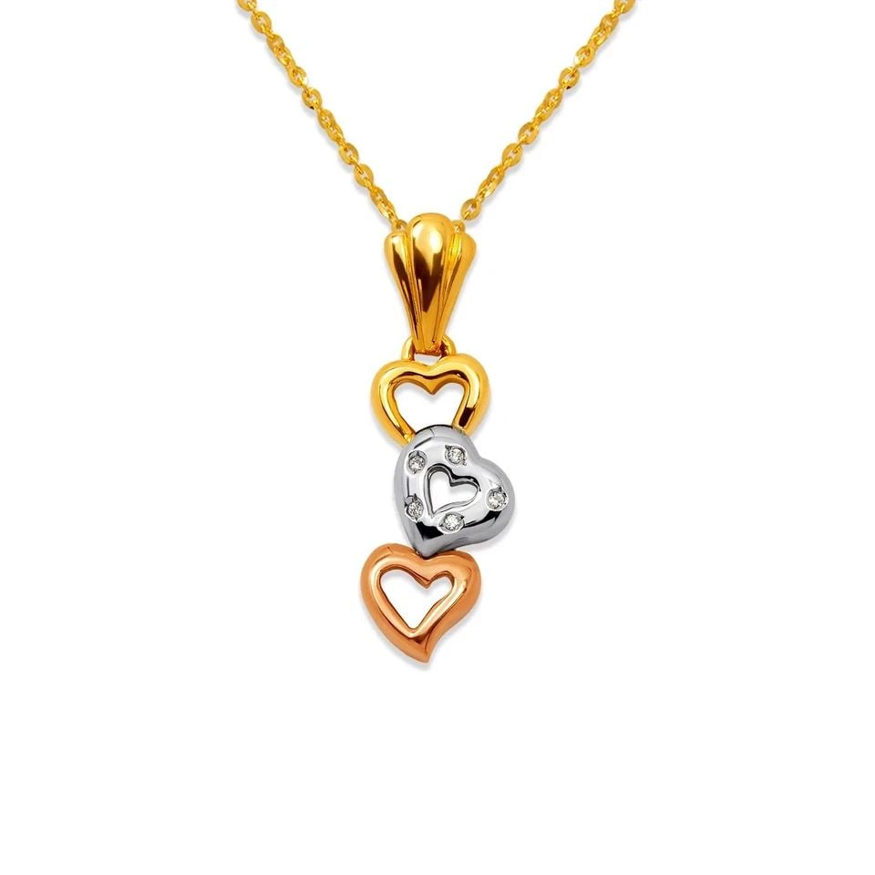 NEW 14K TRICOLOR GOLD THREE HEARTS PENDANT (1 of 1)