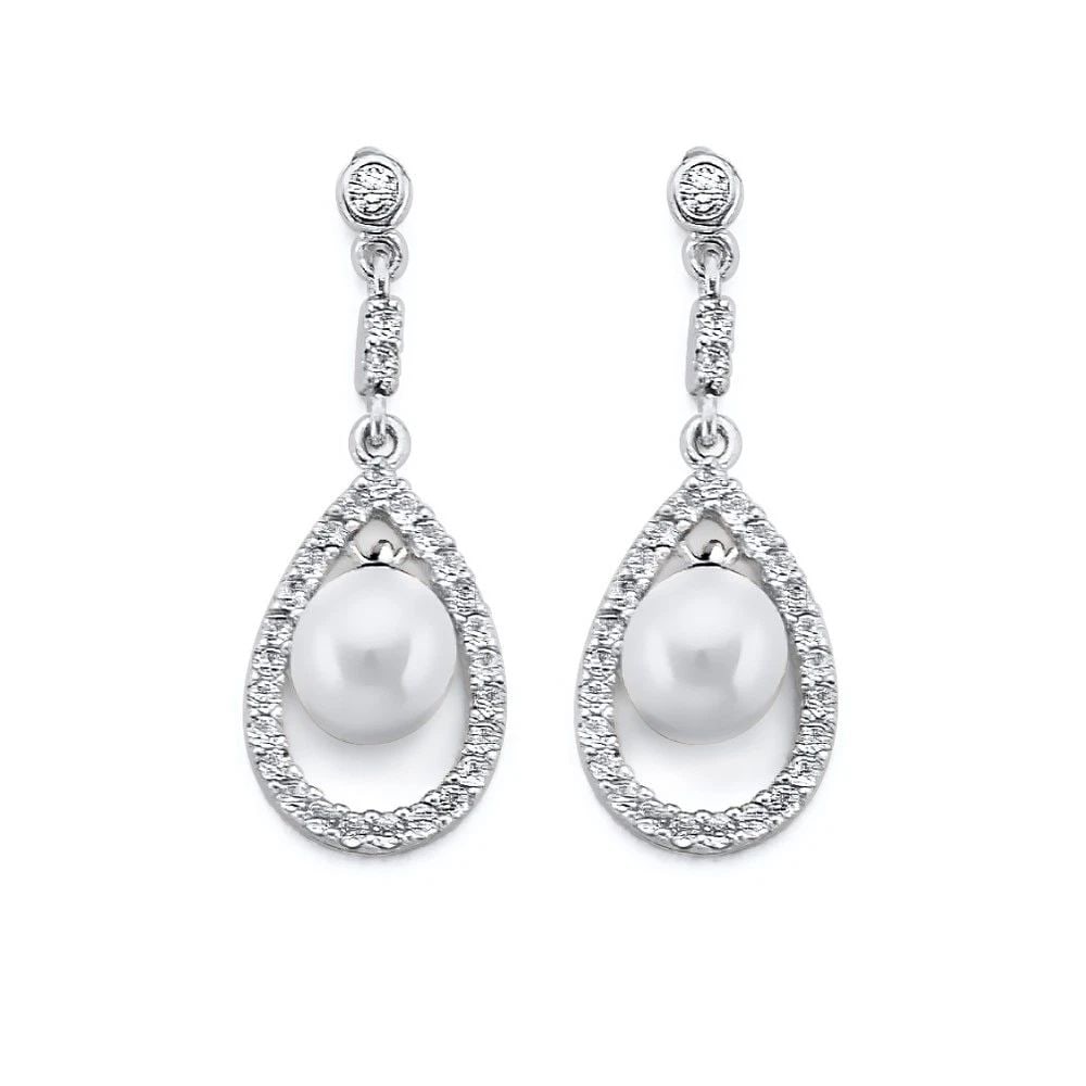 NEW 14K WHITE GOLD PEARL EARRINGS (1 of 2)