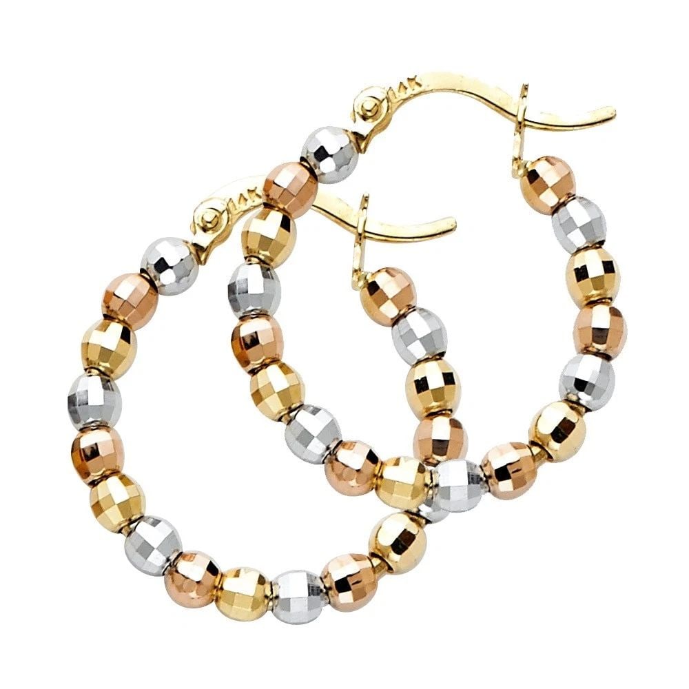 NEW 14K TRI COLOR GOLD DISCO BALL HOOP EARRINGS: NEW 14K TRI COLOR GOLD DISCO BALL HOOP EARRINGS DISCO BALL HOOP EARRINGS NEW 14K TRI COLOR GOLD HEIGHT - 20 mm WIDTH - 20 mm Apx WEIGHT - 2.8 g