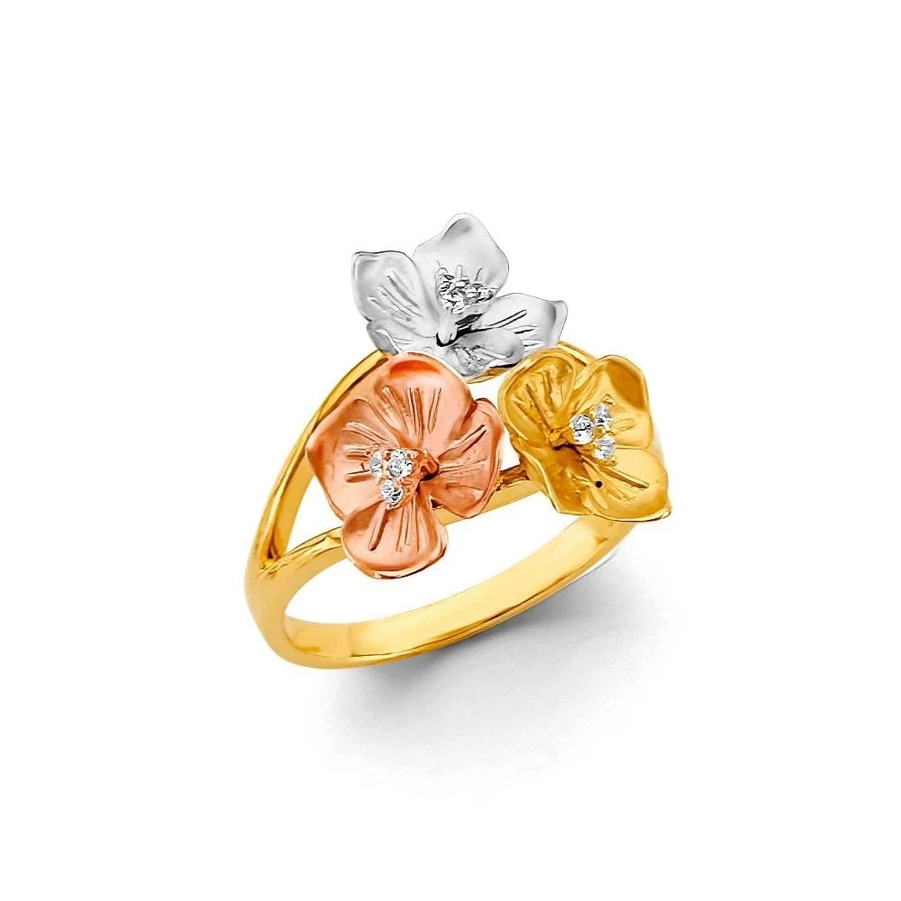 NEW 14K TRI COLOR GOLD FLOWER RING - SIZE 10 (1 of 2)