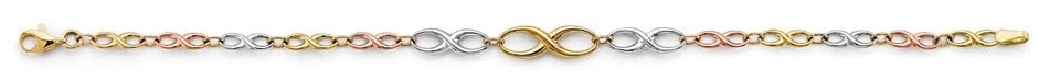 NEW 14K TRI COLOR GOLD INFINITI BRACELET: NEW 14K TRI COLOR GOLD INFINITI BRACELET INFINITI BRACELET NEW 14K TRI COLOR GOLD LENGTH - 7.25in Apx WEIGHT - 3.6g